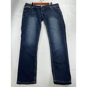 Coogi Stretch Jeans Womens Sz 15/16 Embroidered Rainbow Hip Hop Retro Whiskering